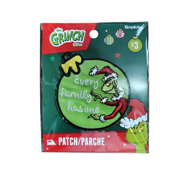 The Grinch with an Ornament Every Family Has One Simplicity Iron-On Patch - Picture 1 of 2